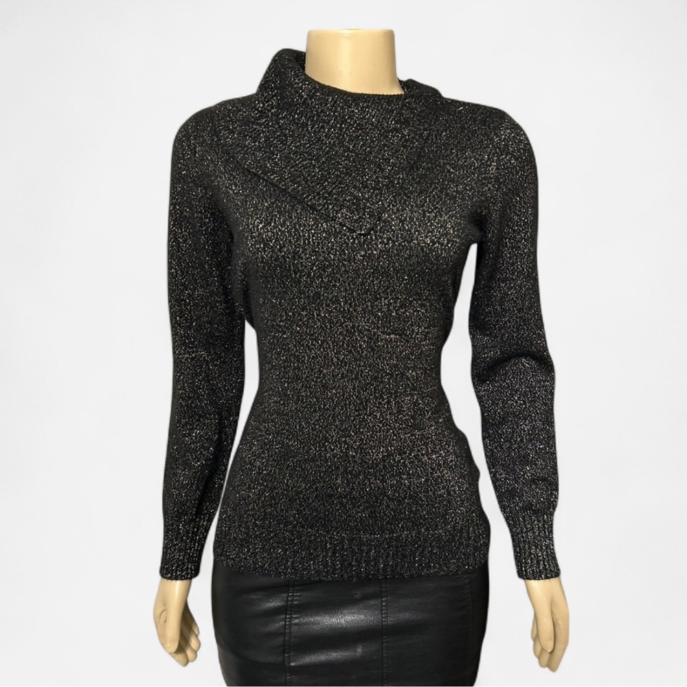 Jaclyn Smith Shimmering Black Cowl Neck Sweater